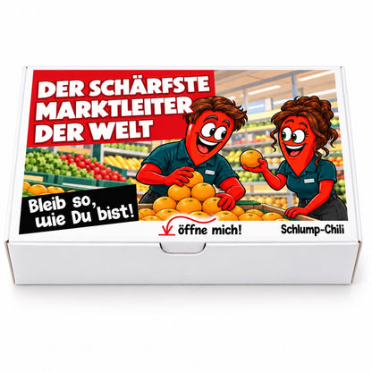 Der schärfste Marktleiter der Welt – Geschenkbox Vorderansicht