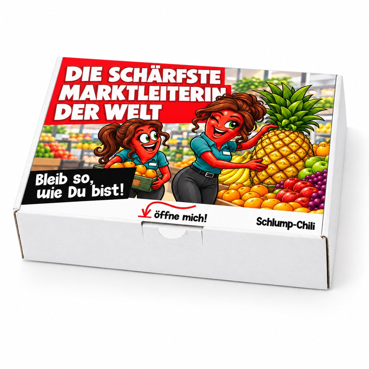 Die schärfste Marktleiterin der Welt – Geschenkbox Schrägansicht