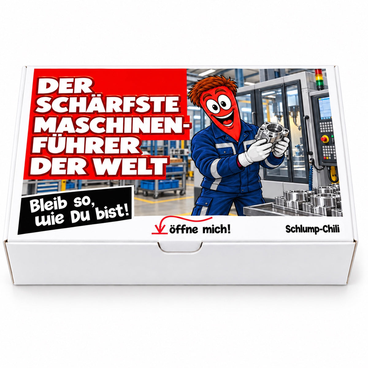 Der schärfste Maschinenführer der Welt – Geschenkbox Vorderansicht