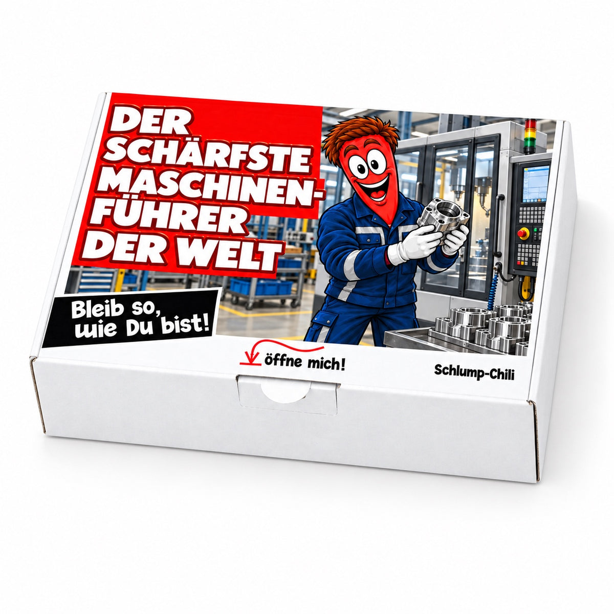 Der schärfste Maschinenführer der Welt – Geschenkbox Schrägansicht