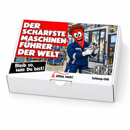 Der schärfste Maschinenführer der Welt – Geschenkbox Schrägansicht