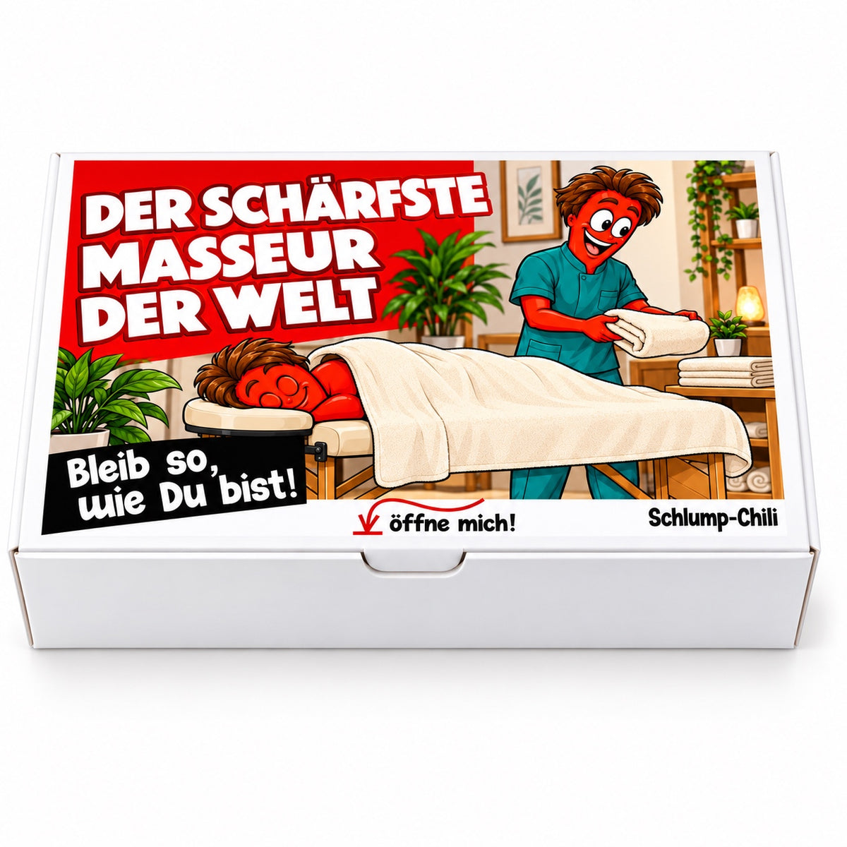 Der schärfste Masseur der Welt – Geschenkbox Vorderansicht