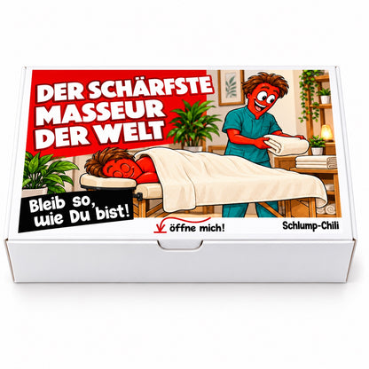 Der schärfste Masseur der Welt – Geschenkbox Vorderansicht