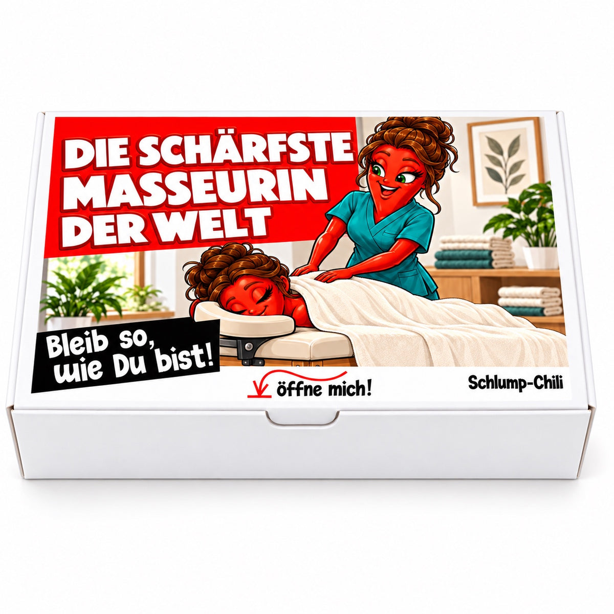 Die schärfste Masseurin der Welt – Geschenkbox Vorderansicht