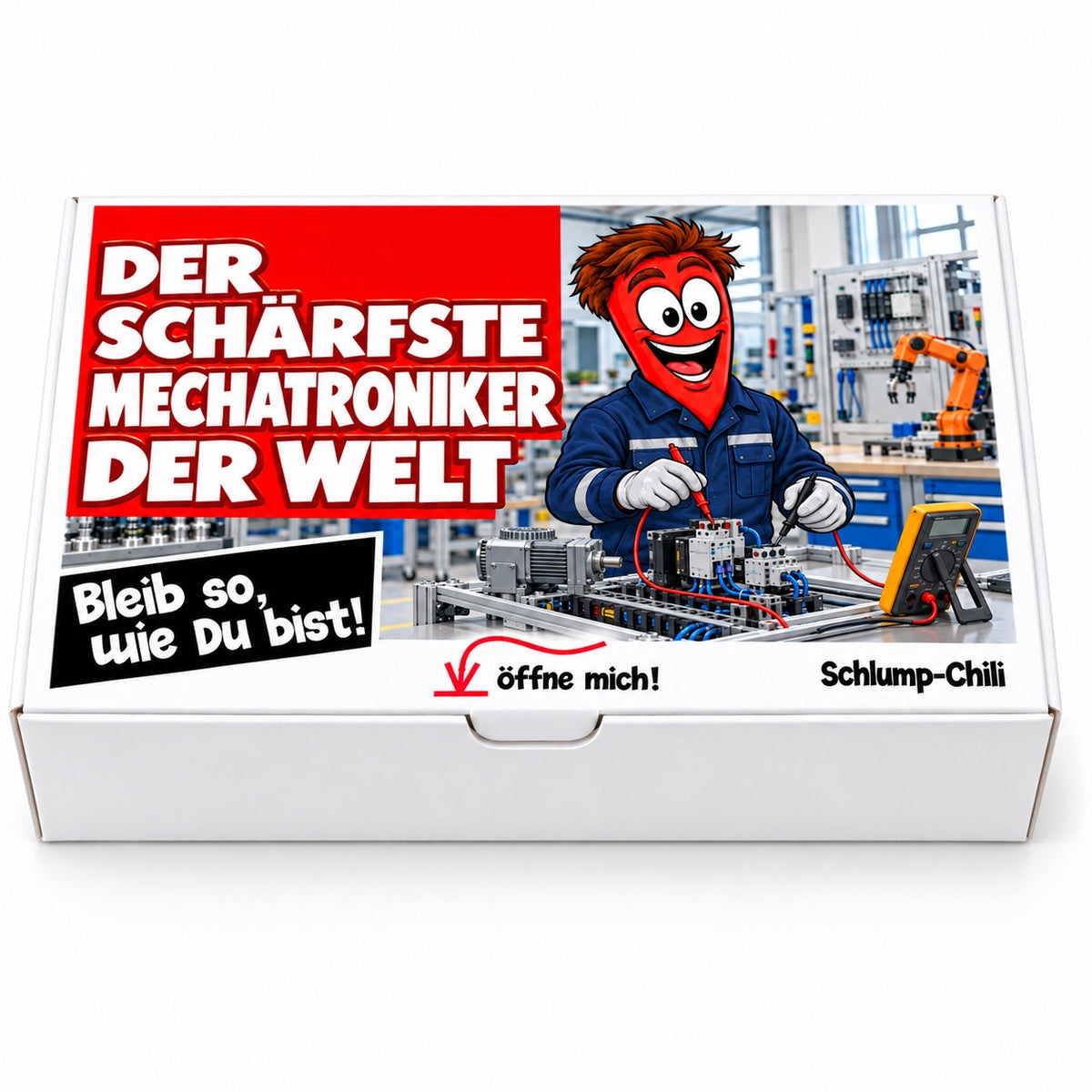 Der schärfste Mechatroniker der Welt – Geschenkbox Vorderansicht