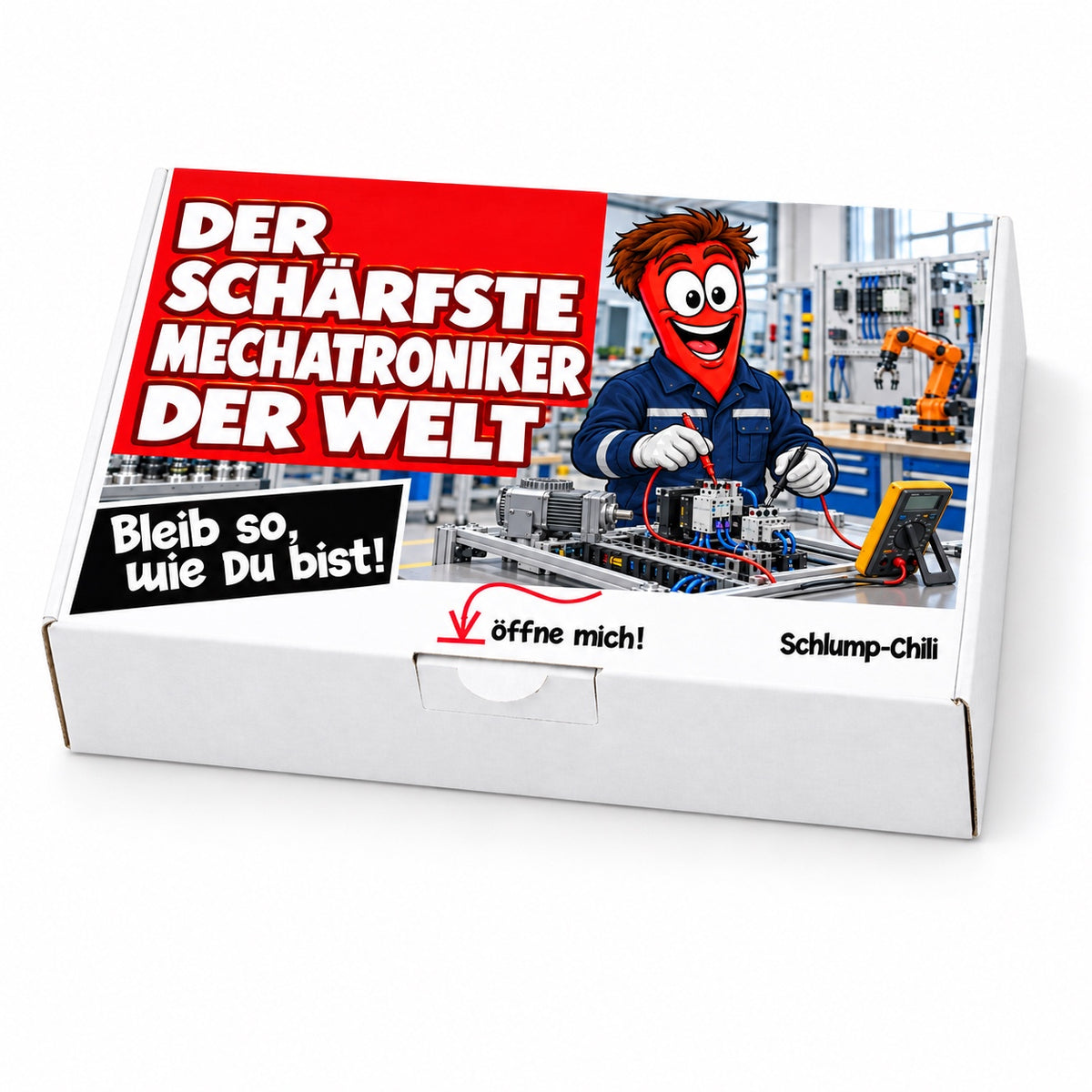 Der schärfste Mechatroniker der Welt – Geschenkbox Schrägansicht