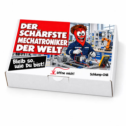 Der schärfste Mechatroniker der Welt – Geschenkbox Schrägansicht
