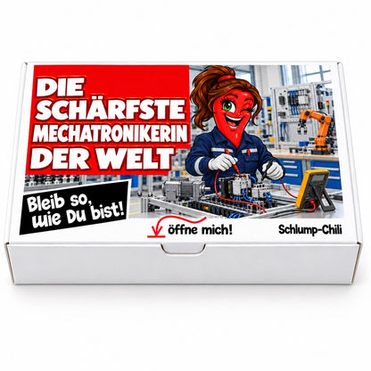 Die schärfste Mechatronikerin der Welt – Geschenkbox Vorderansicht