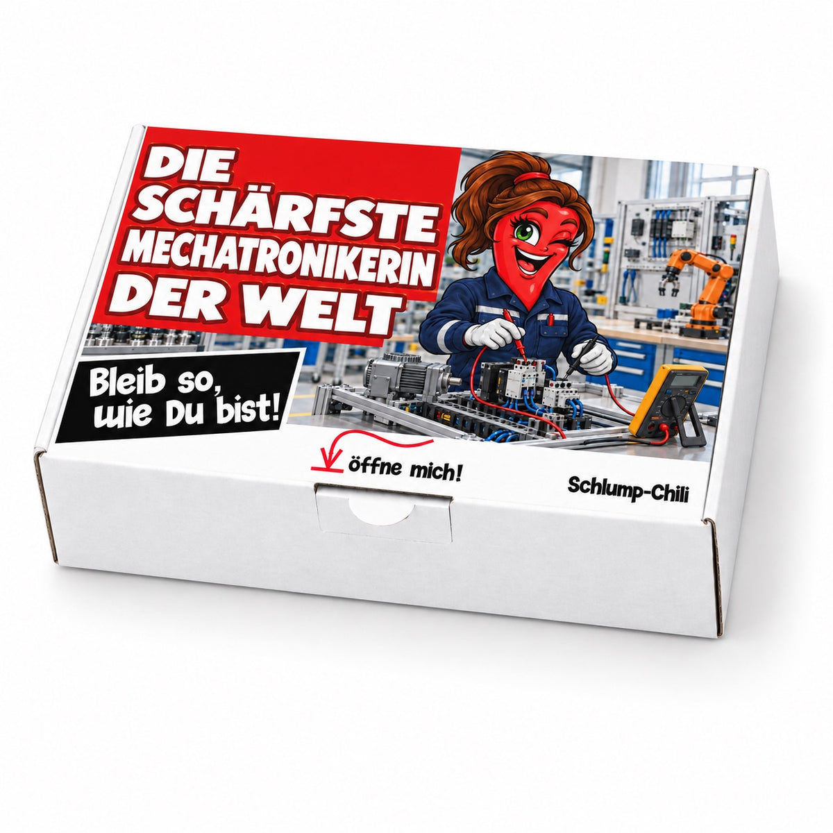Die schärfste Mechatronikerin der Welt – Geschenkbox Schrägansicht