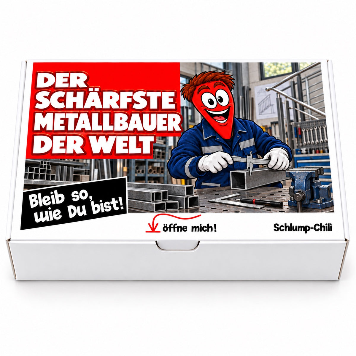 Der schärfste Metallbauer der Welt – Geschenkbox Vorderansicht