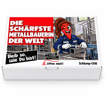 Die schärfste Metallbauerin der Welt – Geschenkbox Vorderansicht