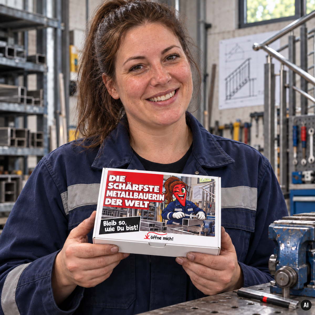 Die schärfste Metallbauerin der Welt – Geschenkidee (AI)