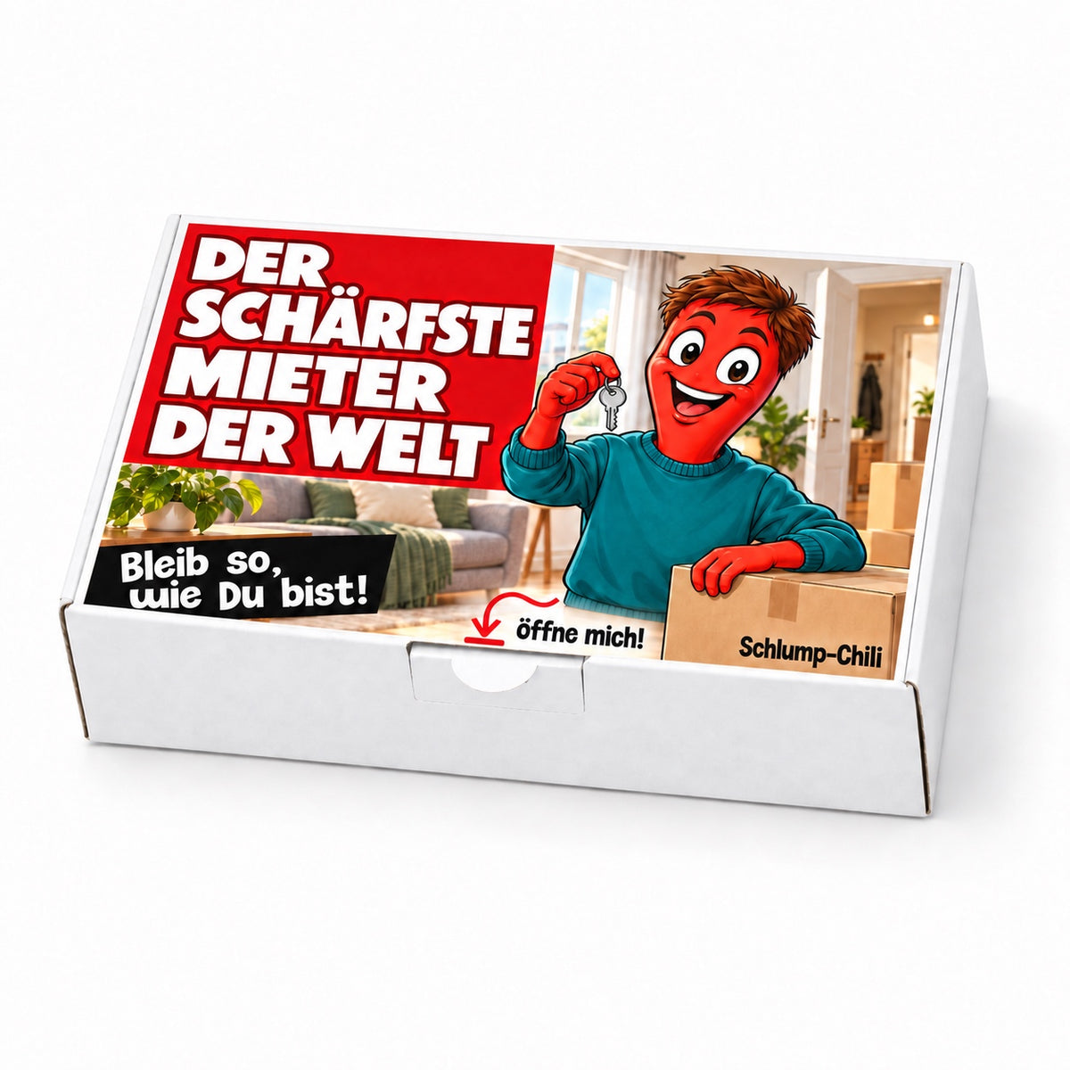 Der schärfste Mieter der Welt – weiße Geschenkbox, Schrägansicht