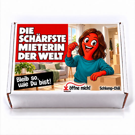 Die schärfste Mieterin der Welt – weiße Geschenkbox, Vorderansicht