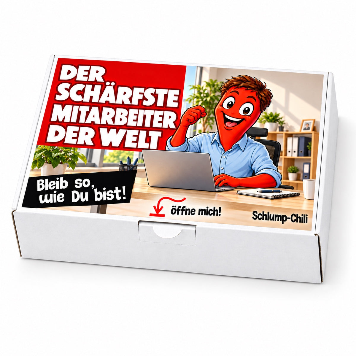 Der schärfste Mitarbeiter der Welt – weiße Geschenkbox, Schrägansicht