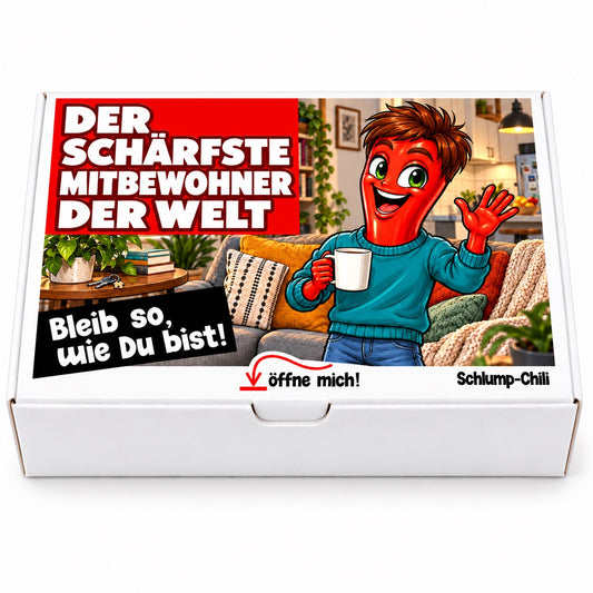 Der schärfste Mitbewohner der Welt – weiße Geschenkbox, Vorderansicht