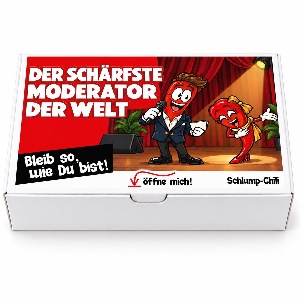 Der schärfste Moderator der Welt – Geschenkbox Vorderansicht