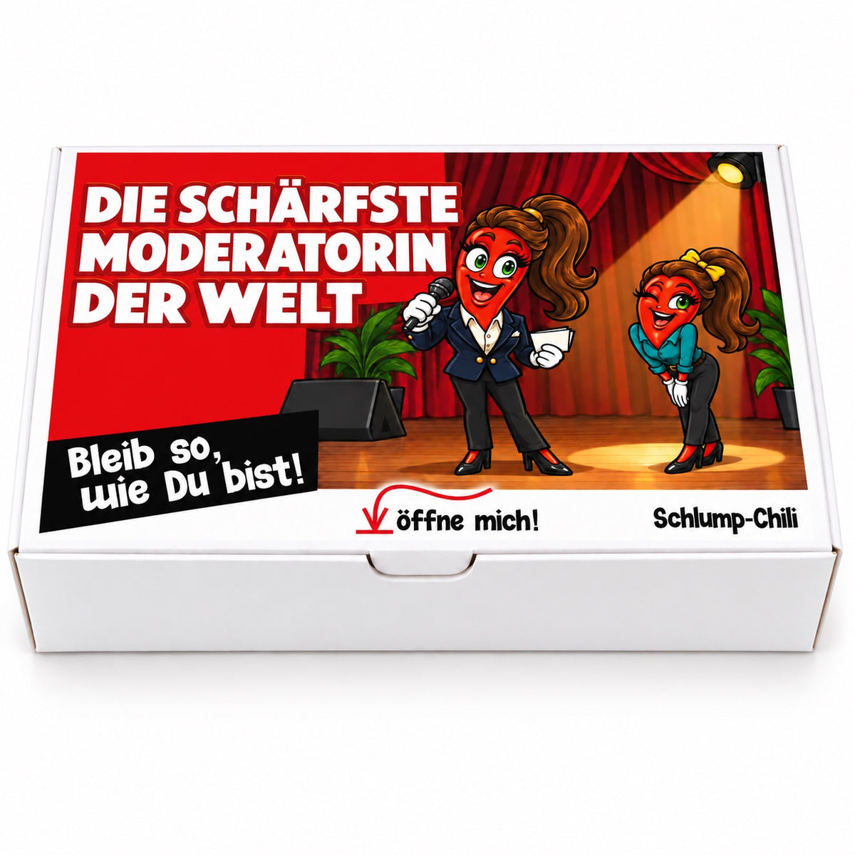 Die schärfste Moderatorin der Welt – Geschenkbox Vorderansicht
