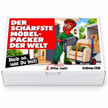 Der schärfste Möbelpacker der Welt – Geschenkbox Vorderansicht