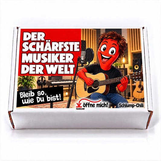 Der schärfste Musiker der Welt – weiße Geschenkbox, Vorderansicht