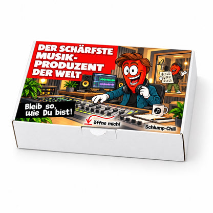 Der schärfste Musikproduzent der Welt – Schrägansicht der Chili-Geschenkbox