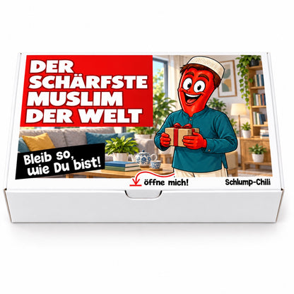 Der schärfste Muslim der Welt – weiße Geschenkbox, Vorderansicht
