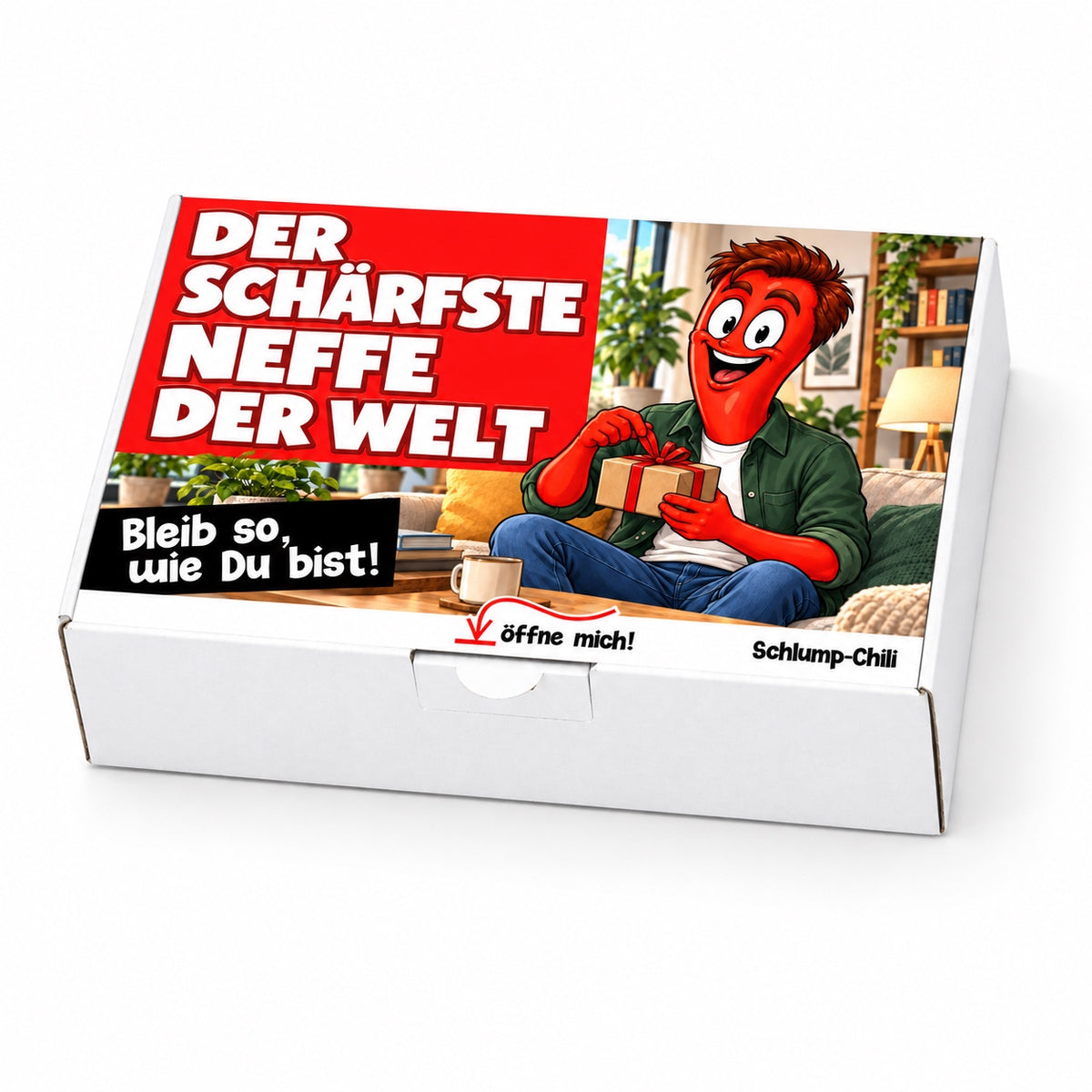 Der schärfste Neffe der Welt – weiße Geschenkbox, Schrägansicht