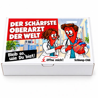 Der schärfste Oberarzt der Welt – Geschenkbox Vorderansicht