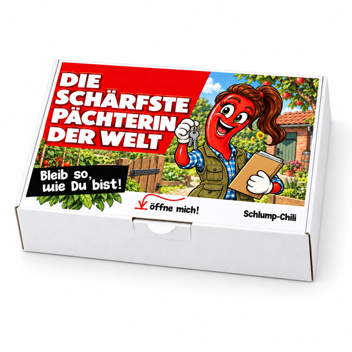 Die schärfste Pächterin der Welt – Geschenkbox Schrägansicht