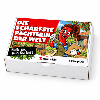 Die schärfste Pächterin der Welt – Geschenkbox Schrägansicht