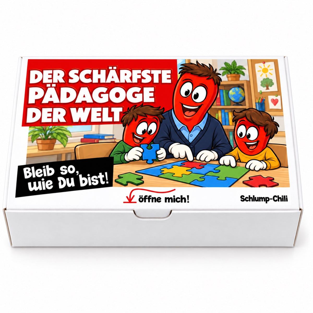 Der schärfste Pädagoge der Welt – Geschenkbox Vorderansicht