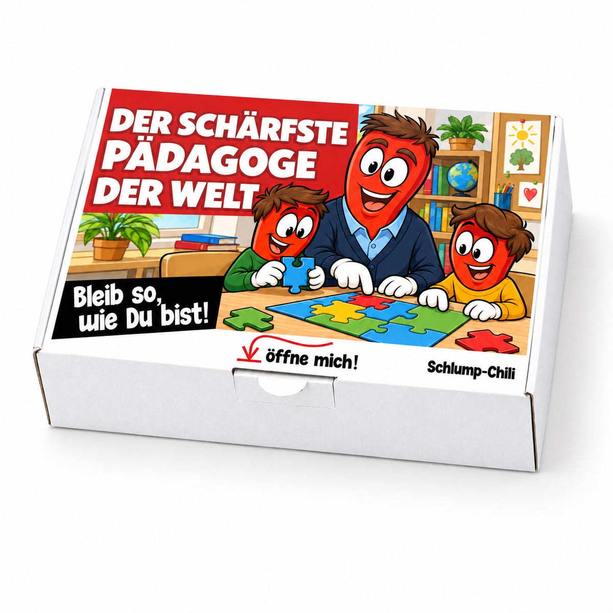 Der schärfste Pädagoge der Welt – Geschenkbox Schrägansicht