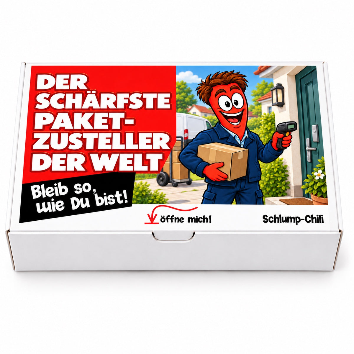Der schärfste Paketzusteller der Welt – Geschenkbox Vorderansicht