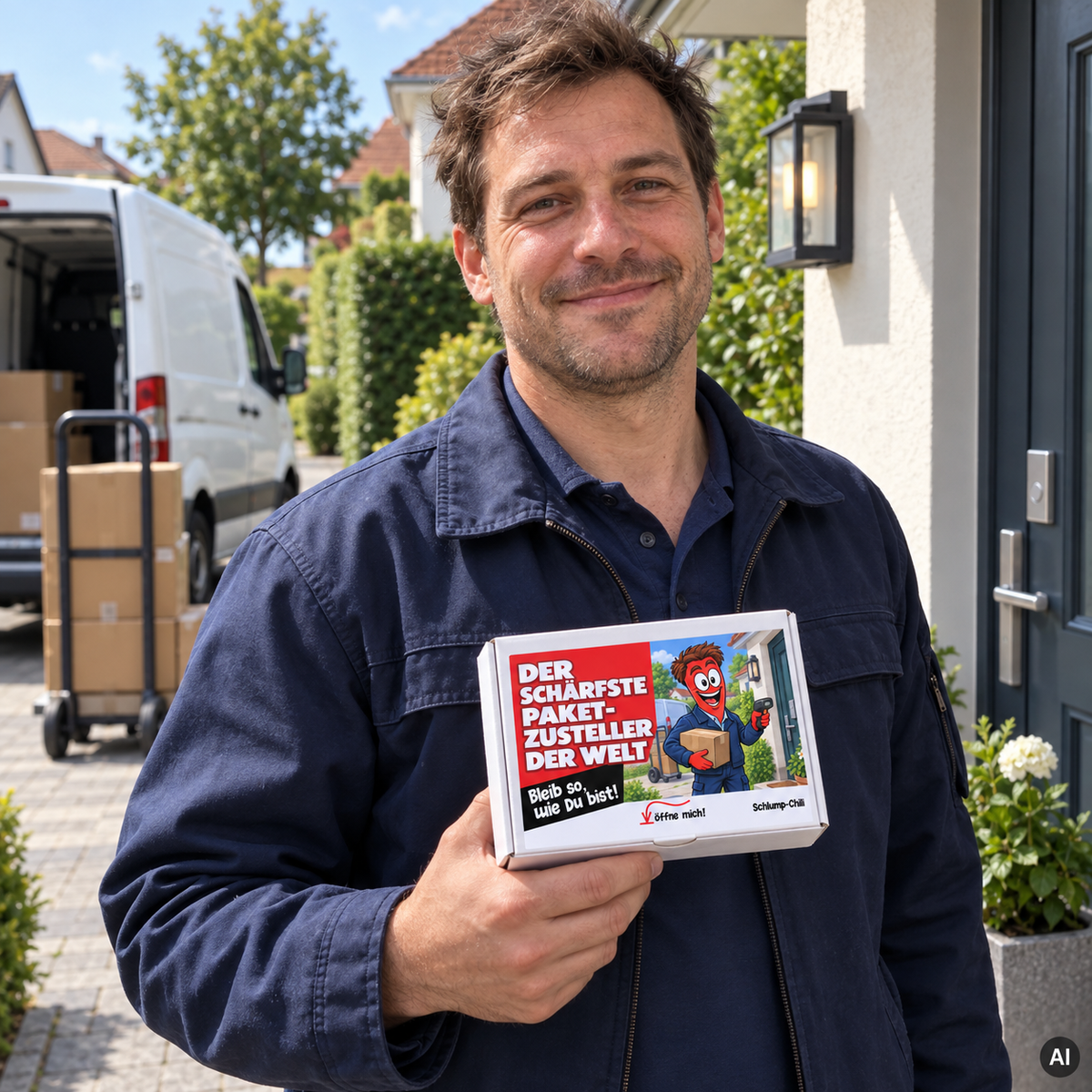 Der schärfste Paketzusteller der Welt – Geschenkidee (AI)