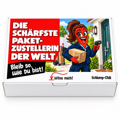 Die schärfste Paketzustellerin der Welt – Geschenkbox Vorderansicht
