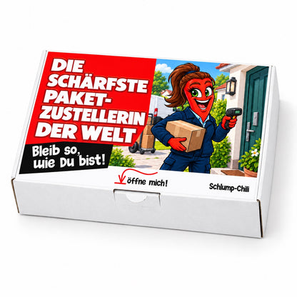 Die schärfste Paketzustellerin der Welt – Geschenkbox Schrägansicht