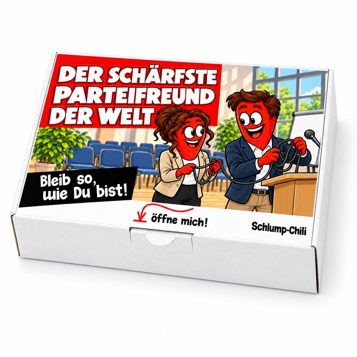 Der schärfste Parteifreund der Welt – Geschenkbox Schrägansicht
