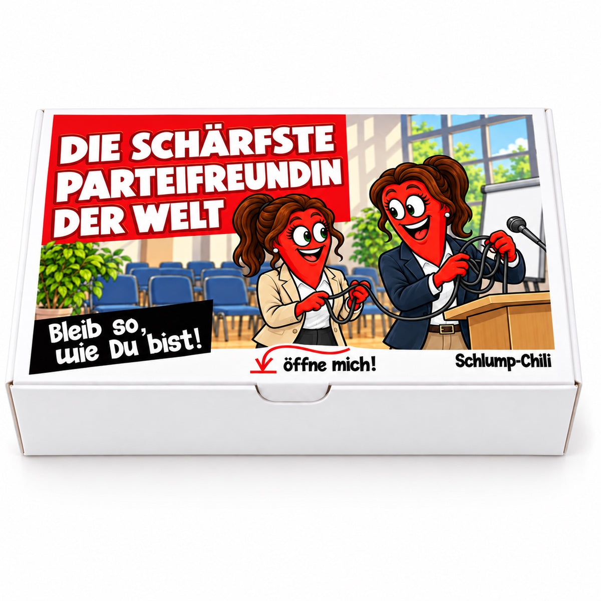 Die schärfste Parteifreundin der Welt – Geschenkbox Vorderansicht