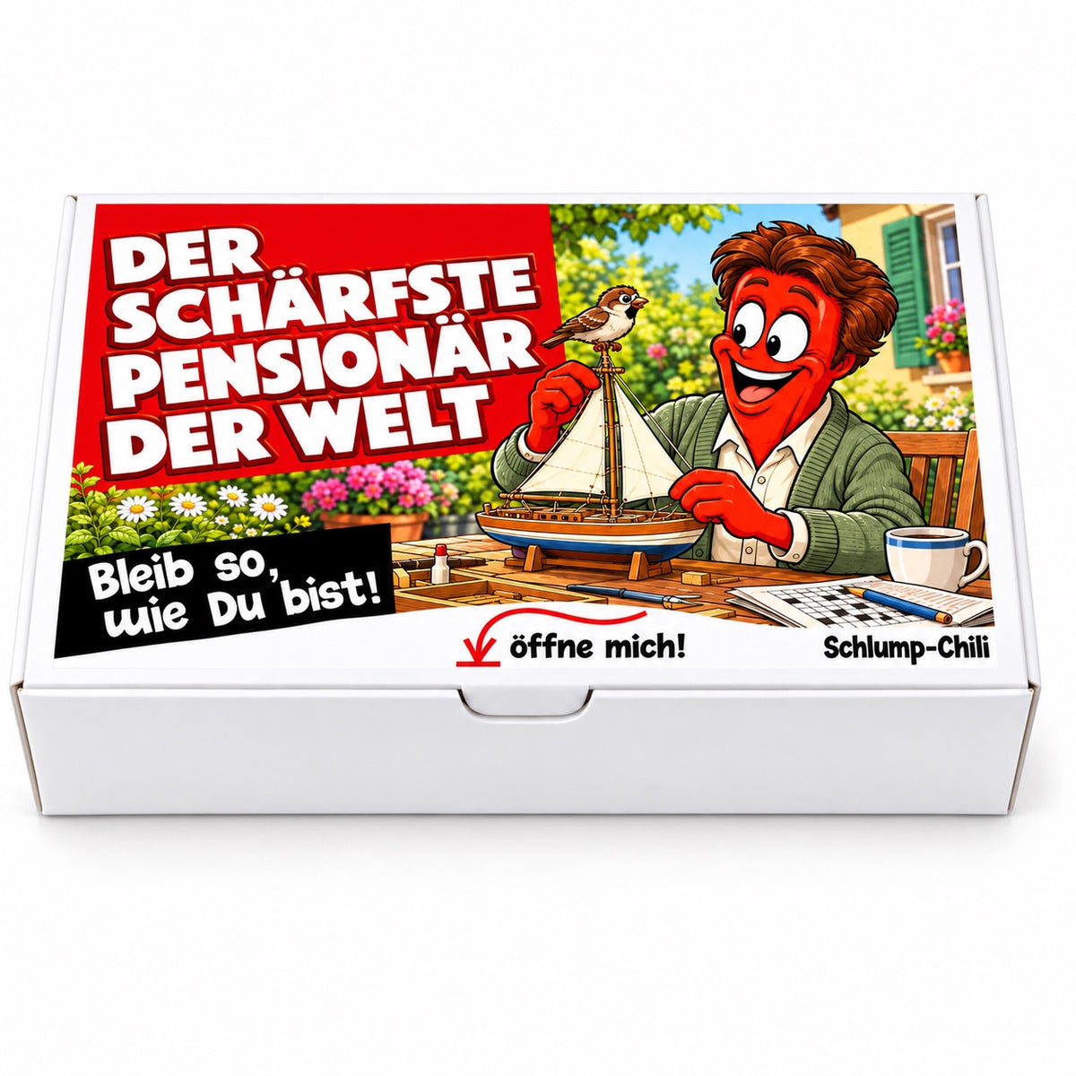 Der schärfste Pensionär der Welt – Geschenkbox Vorderansicht