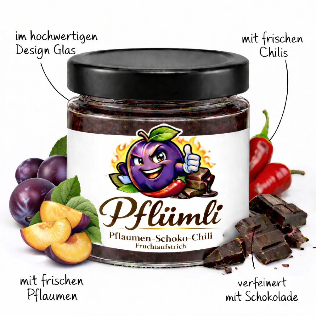 PFLUEMLI Pflaume Schoko Chili Fruchtaufstrich