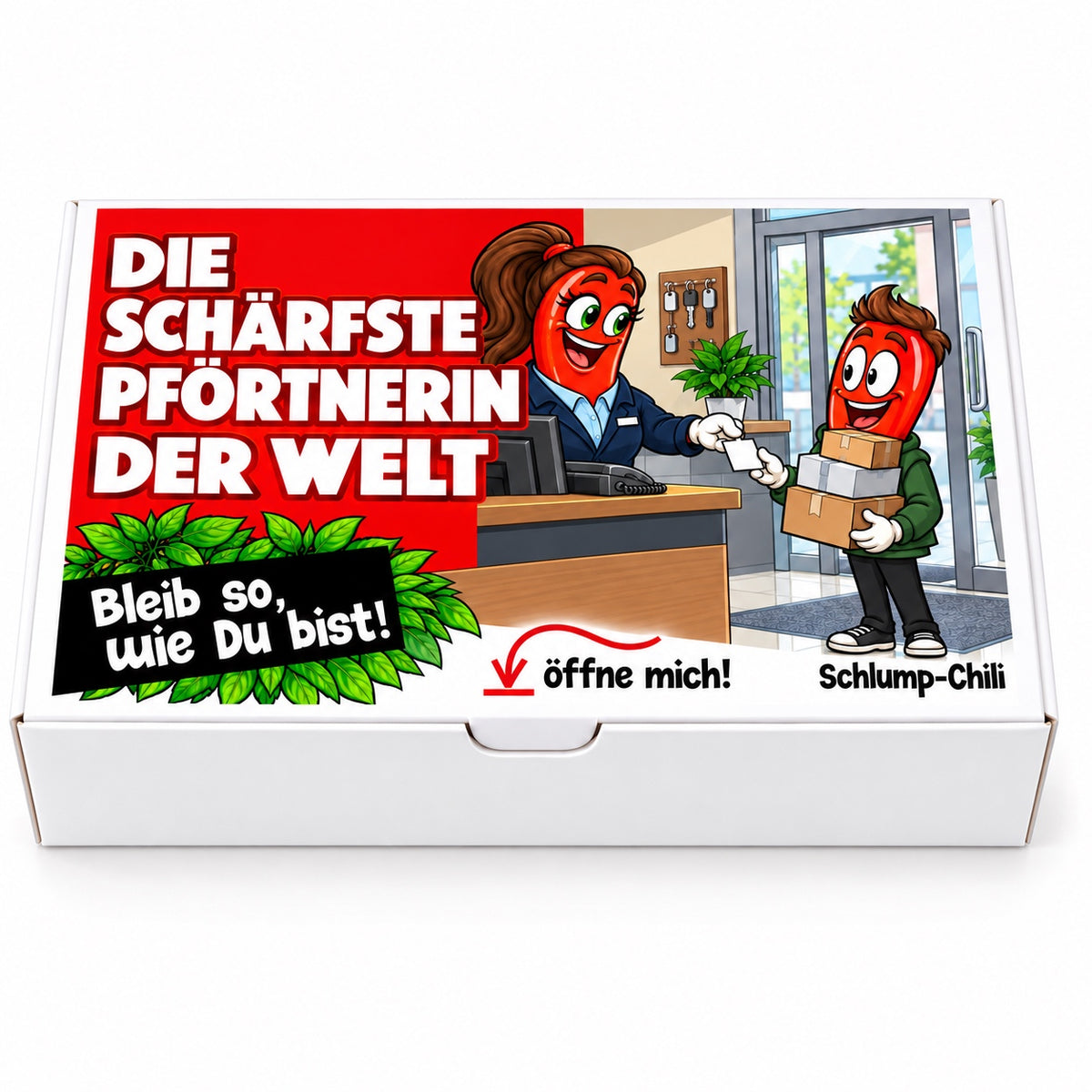 Die schärfste Pförtnerin der Welt – Geschenkschachtel frontal