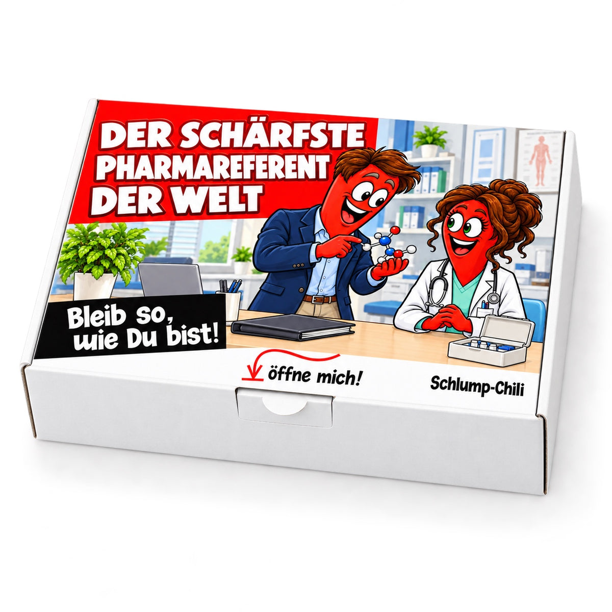 Der schärfste Pharmareferent der Welt – Geschenkbox Schrägansicht