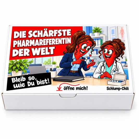Die schärfste Pharmareferentin der Welt – Geschenkbox Vorderansicht