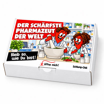 Der schärfste Pharmazeut der Welt – Geschenkbox Schrägansicht