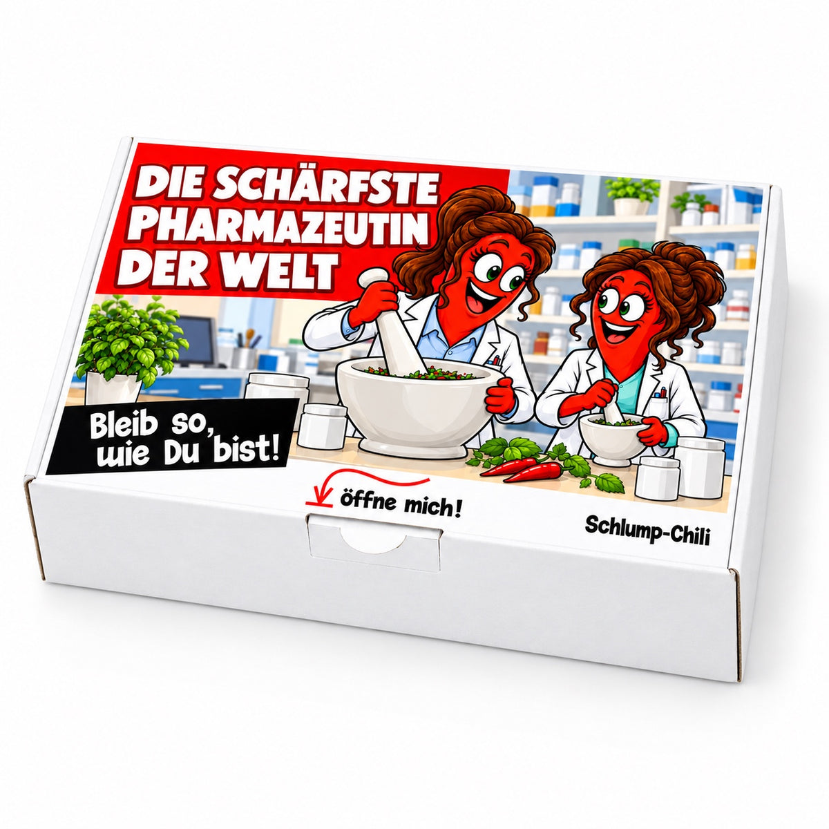 Die schärfste Pharmazeutin der Welt – Geschenkbox Schrägansicht