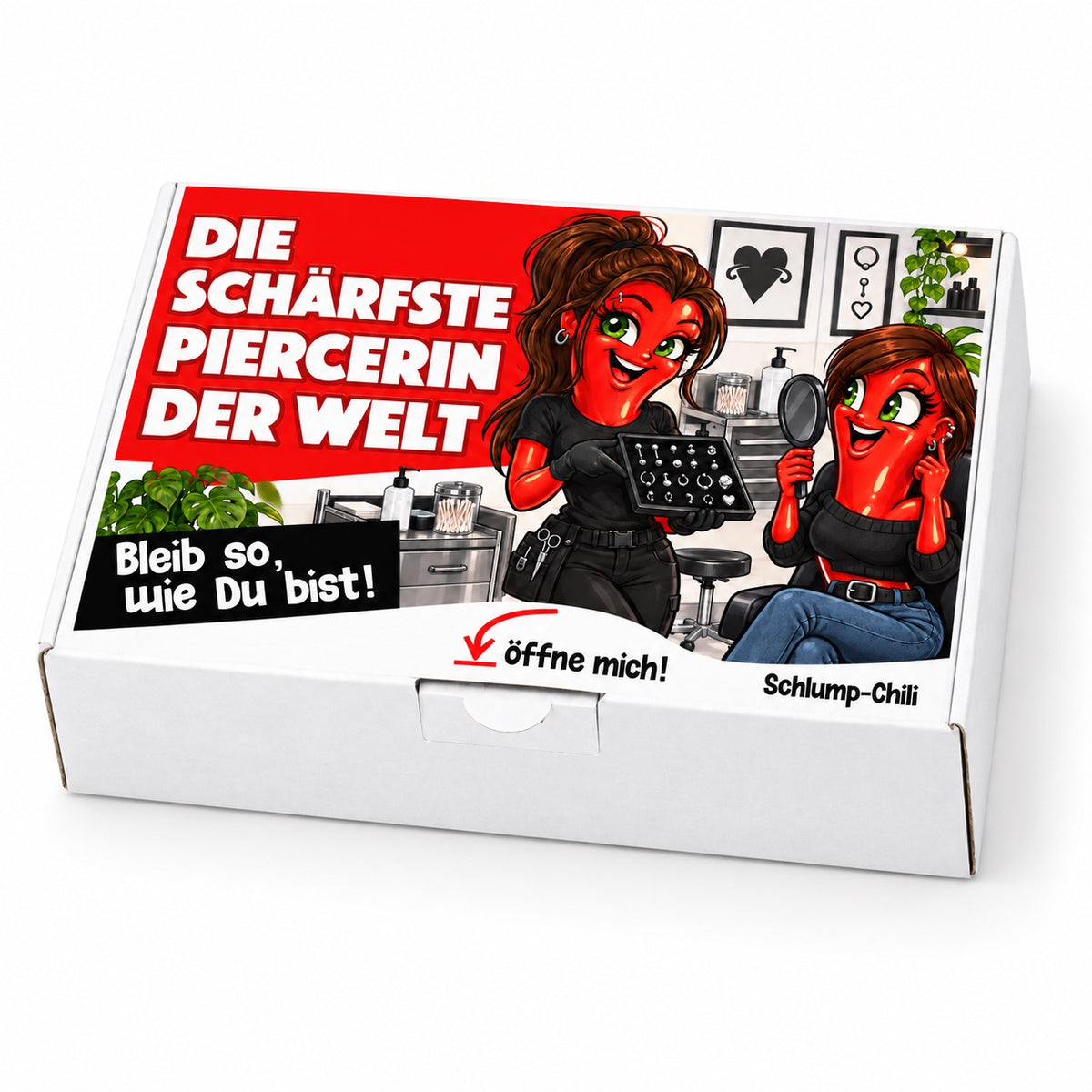 Die schärfste Piercerin der Welt – Geschenkschachtel schräg