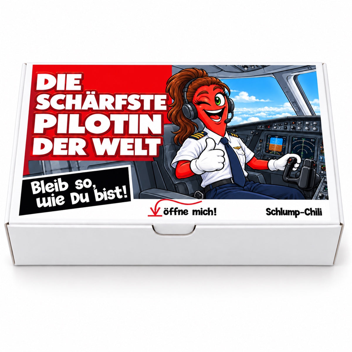 Die schärfste Pilotin der Welt – Geschenkbox Vorderansicht