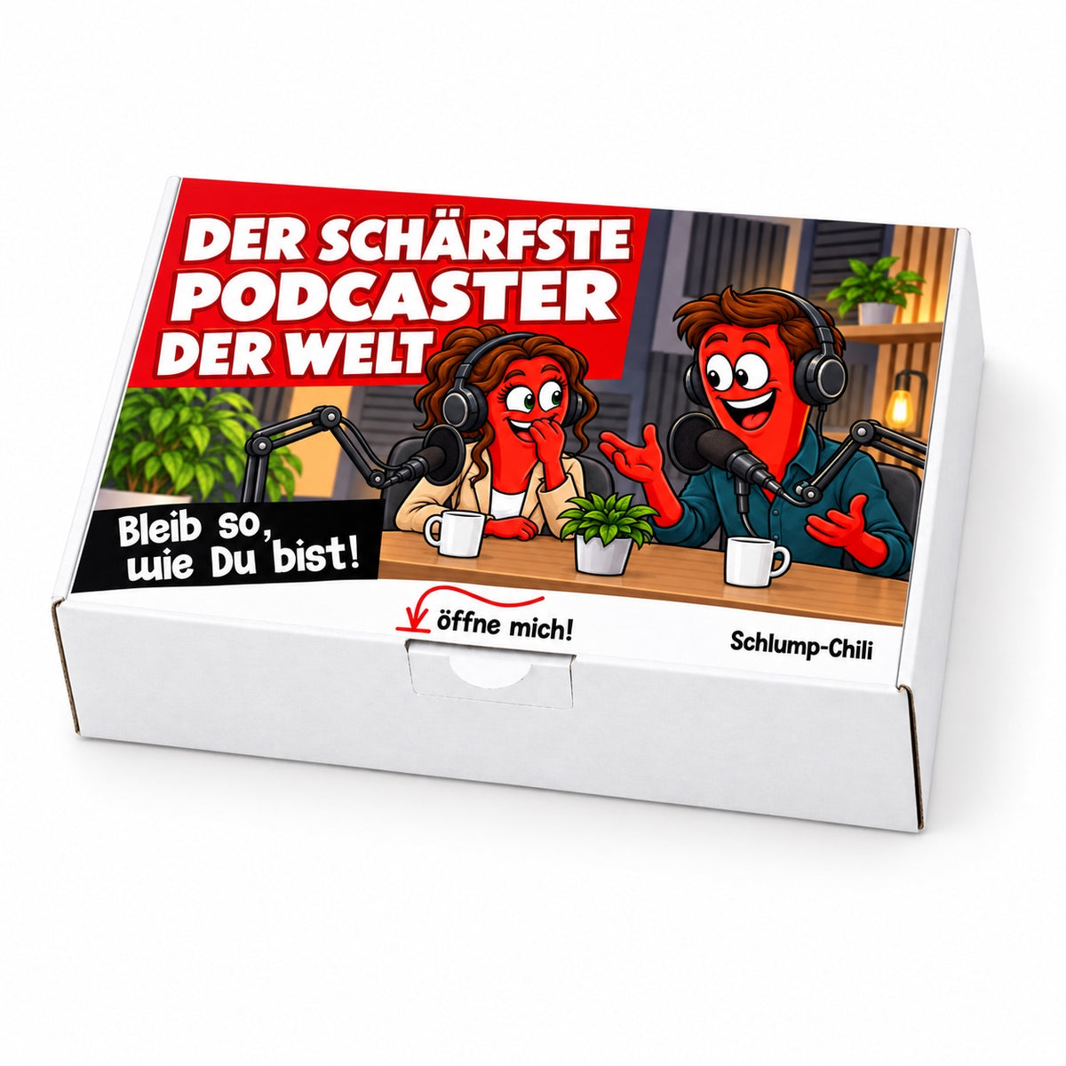 Der schärfste Podcaster der Welt – Geschenkbox Schrägansicht