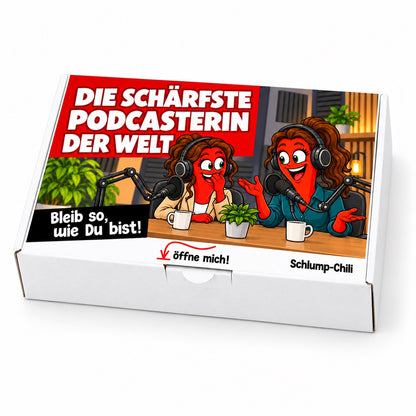 Die schärfste Podcasterin der Welt – Geschenkbox Schrägansicht