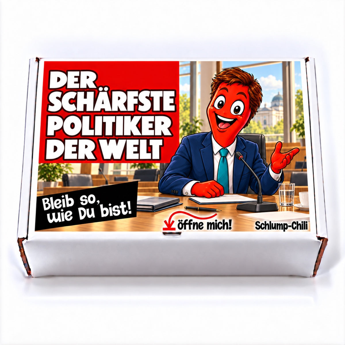 Der schärfste Politiker der Welt – weiße Geschenkbox, Vorderansicht